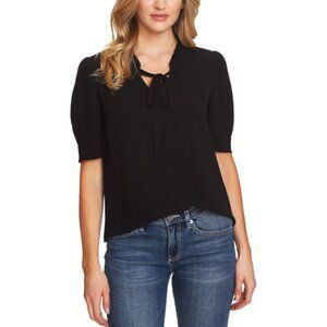 CeCe Women's Short Sleeve V-Neck Ruffled Top with Bow Black XS NWOT